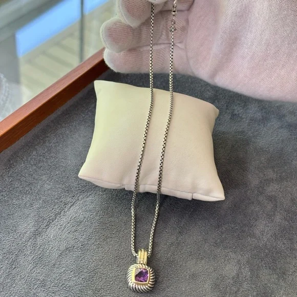 David Yurman 925 & 14k Gold Albion Pendant Necklace with Amethyst 16"